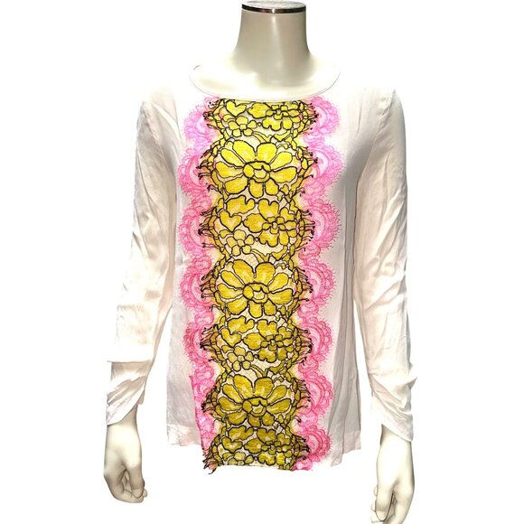 Boutique Moschino 6 White Silk Blend Blouse Floral Lace Embroidery Designer Top - Picture 2 of 12